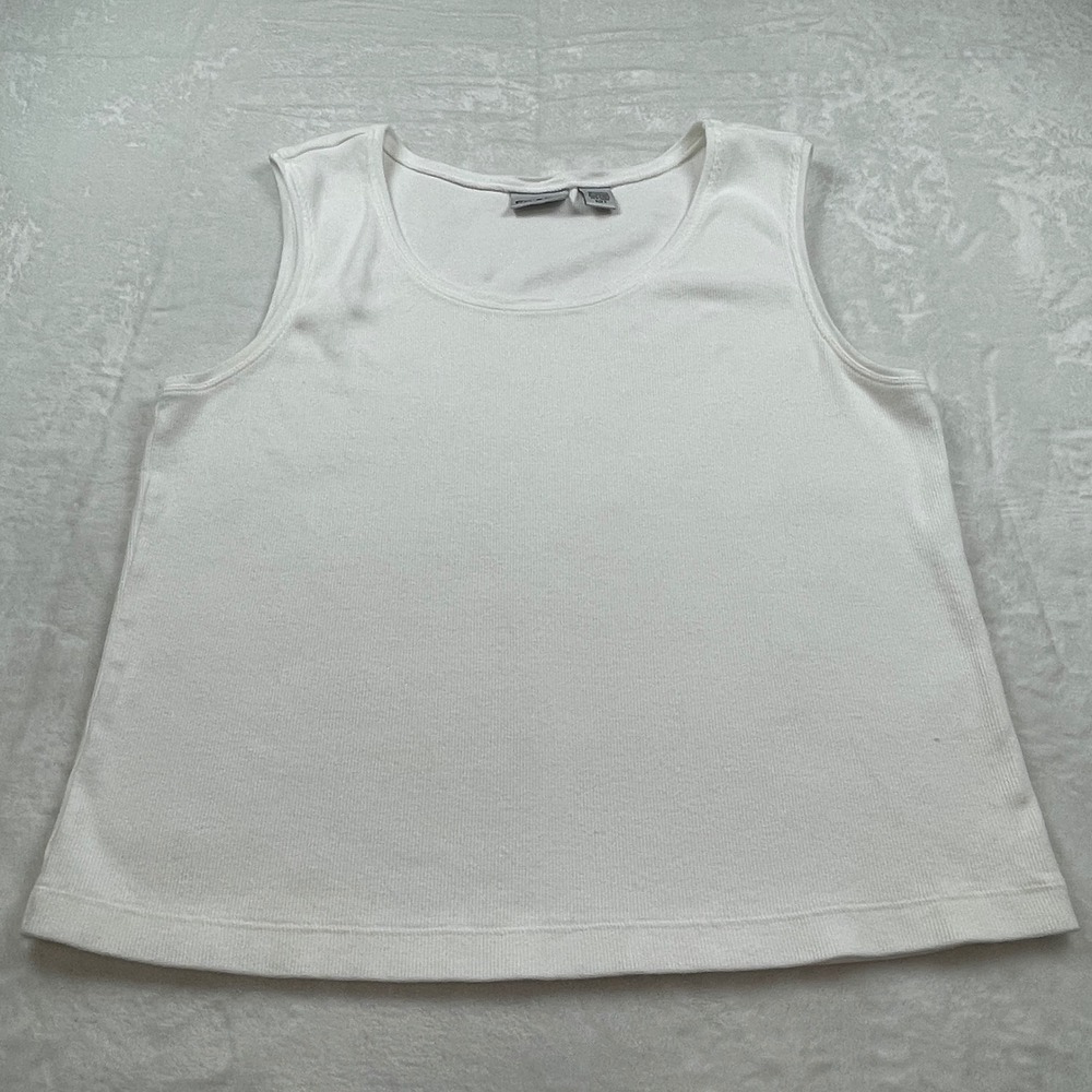 Chicos White‎ Ribbed Tank Top Shell Scoop Neck Cotton Blend Minimalist Sz 3 L/XL